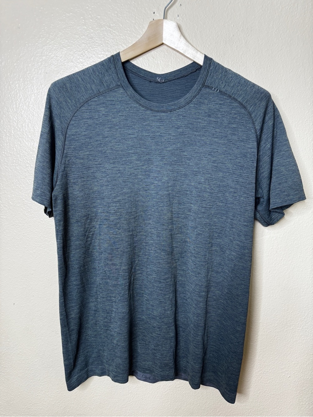 Lululemon Men’s Metal Vent Tech Shirt Blue Green Micro Stripe Short Sleeve Size